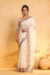 KAVVYA soft & lightweight white tissue saree - KAVVYA